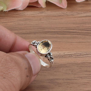 Bague de mariage en citrine jaune naturelle, argent sterling 925, sertissage clos classique, bijoux minimalistes en pierres précieuses, vente en gros - Product Image 1