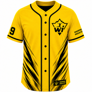 Warpro Industry เสื้อเจอร์ซีย์สำหรับผู้ชายแขนสั้น, กระดุมหน้าซับลิเมชันสีเหลืองสีดำดูดความชื้นขนาดผู้ใหญ่ - Product Image 2