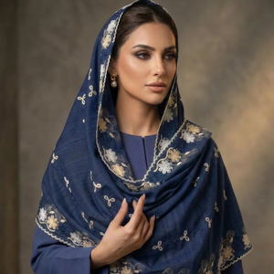 Voile Hijab Africain en Maille Florale pour Femme, Broderie Strass, Léger, Respirant, Été, Longueur Personnalisable, Quotidien, Extérieur - Product Image 3