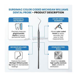 Sonda Dental Manual con Código de Color Michigan Williams, Instrumento Periodontal de Acero Inoxidable, Certificado CE Clase I para Profesionales - Product Image 2