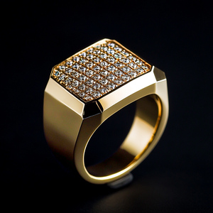 Luxury Gold Square Signet <b>Ring</b> <b>Men</b> Iced Out Pave CZ Diamond Geometric Flat Top <b>Ring</b> Premium Hip Hop Jewelry <b>for</b> <b>Men</b> - Product Image 1