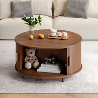 Mesa de Centro Redonda de Madera Sólida de Estilo Moderno y Lujoso con Diseño de Madera Curvada para Hotel, Sala de Estar, Apartamento, Hogar