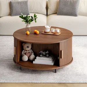 Modern Light Luxury Solid Wood Round <b>Coffee</b> <b>Table</b> With Curved Wood Design For Hotel Living Room Apartment Home Lounge - Product Image 2