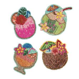 Handmade Beaded Tropical <b>Drink</b> <b>Coaster</b> Set Colorful Cocktail Table Decor - Product Image 1