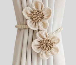 Crochet Flower Curtain Tiebacks Cotton Rope No Drill Curtain Holdbacks - Product Image 2