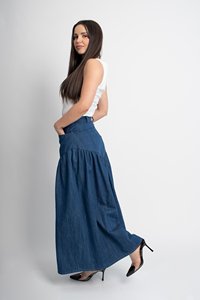 Jupe crayon en jean pour femme GRACE COLLECTION, longueur genou, bleu uni, ceinture enveloppante, décontractée, hiver, écologique, spandex/coton, séchage rapide - Product Image 4
