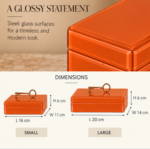 Orange Glass Jewelry Storage Box with <b>Gold</b> Key Handle Glossy Finish Soft Lining Decorative Keepsake and Vanity Organizer - Product Image 2