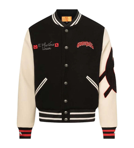 Men's Black Varsity <b>Jacket</b> With Skeleton Embroidery <b>Punk</b> Style Turn-down Collar Single Breasted Regular Fit - Product Image 3