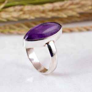 925 Sterling Silver Purple Amethyst Natural Marquise Gemstone Statement <b>Ring</b> Handcrafted <b>Adjustable</b> Band Jewelry Unisex Boho - Product Image 4
