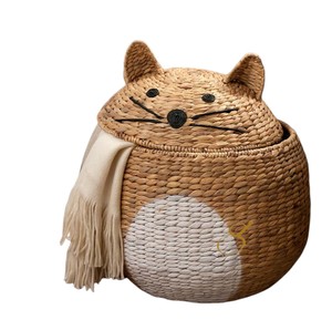 Cesta de Almacenamiento de Jacinto de Agua con Forma de Gato Adorable, Cesto Organizador de Juguetes Tejido con Forma de Animalito para Habitación Infantil - Product Image 1