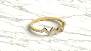 Anillo de Oro de 18K con Diamantes Redondos en Zigzag, Banda de Media Eternidad con Diseño de Onda y Latido de Corazón, Anillo Apilable para Boda, Joyería Fina para Mujer - Product Image 3