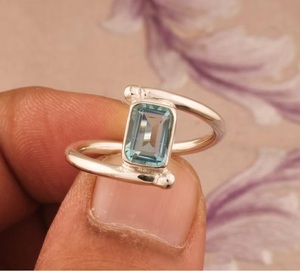 Natural Blue Topaz Emerald Cut <b>Ring</b> 925 Sterling Silver Christian <b>Statement</b> Jewelry - Product Image 1