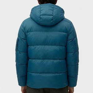 Men's Blue Hooded Puffer Jacket Windproof Casual <b>Winter</b> <b>Quilted</b> Zipper Closure Regular Fit Solid Color Polyester Fiber Filling - Product Image 6