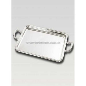 Bandeja de servicio de acero inoxidable con acabado de espejo, con mango de cuero - Product Image 6