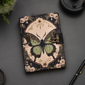 Vintage Butterfly Lock Diary <b>Notebook</b> <b>A5</b> Hardcover Journal | Handmade Eco Friendly Writing Diary with Artistic Cover Design Art - Product Image 1
