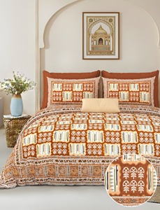 Beautiful Alankar Pattern Cotton <b>Bed</b> Cover Hand Block Printed Indian Handmade Boho Bedding Set 300tc Fade Resistant All-Season - Product Image 3