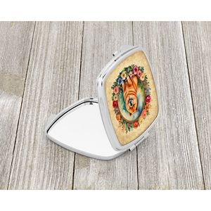 Espejo de maquillaje de mano plegable compacto para mujeres y niñas Chow flores accesorio de viaje decorativo Idea de regalo de bolsillo - Product Image 2