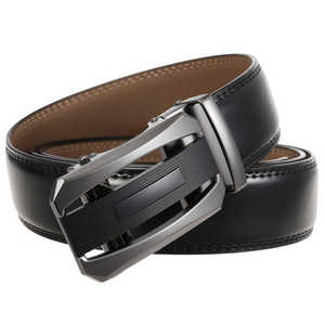 Cinturón Formal de Cuero Genuino Negro con Hebilla de Cierre Automático, Material de Piel de Vaca, Hebilla Rectangular de Acero, Duradero, Moldeado en una Sola Pieza - Product Image 3