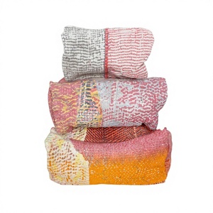 100% Pure Cotton Kantha Fabric Tassel Pattern Zipper Closure Eco-Friendly Durable Large Makeup Bag <b>Pouch</b> Set Soft Handle - Product Image 1