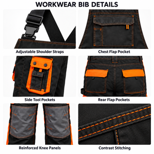 Salopette de travail personnalisée pour hommes, multi-poches, bretelles réglables, genouillères renforcées, pour atelier et construction - Product Image 4