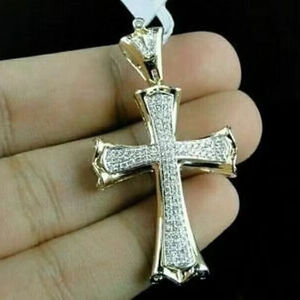 Collar con Colgante de Cruz Iced Out de Plata de Ley Bañada en Oro con Moissanita, Joyería de Lujo Estilo Hip Hop Rapper Cristiano Bling - Product Image 1
