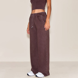 Pantalones de chándal de pierna ancha con lavado ácido estilo otoño para mujer, pantalones jogger de forro polar vintage, fabricante mayorista OEM ODM de marca privada - Product Image 1