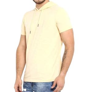 Camiseta de algodón sólido para hombre, camisa amarilla de media manga con capucha profesional - Product Image 4