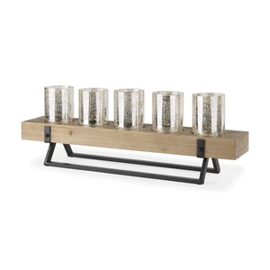 Modern Linear Metal Candle Holder Black Wavy 5-Light Candelabra Long Dining <b>Table</b> Centerpiece with Frosted <b>White</b> Glass Votive - Product Image 3