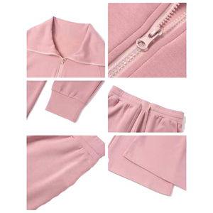 Ensemble pantalon décontracté rose pour femme, col en V, léger, design 2-en-1, manches longues, coupe ample, couleur unie, respirant, en Spandex, pour l'automne - Product Image 4
