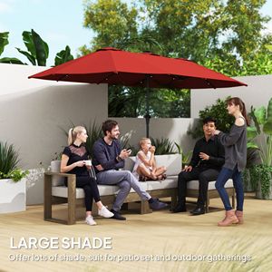 Ombrellone da Giardino 9 Piedi Rosso Vino a Doppia Faccia con Luci Solari, Manovella per Patio, Piscina, Giardino, in Poliestere - Product Image 5