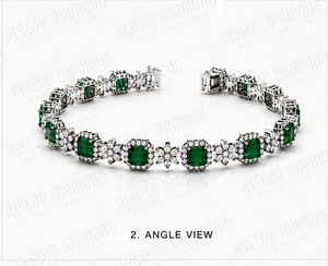 Bracelet tennis diamant en or blanc 18 carats avec halo de pierres vertes taille émeraude, bijou de luxe personnalisable haut de gamme - Product Image 3