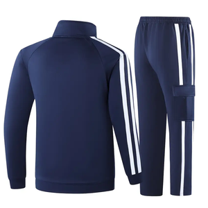<b>Men's</b> Navy Blue Tracksuit Set Full Sleeve Zipper <b>Jacket</b> Pants Striped Design Breathable Sporty Regular Fit Autumn Wear - Product Image 2