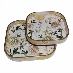 Nouveau plateau en bois émaillé à motif floral, design basique, rond - Product Image 1