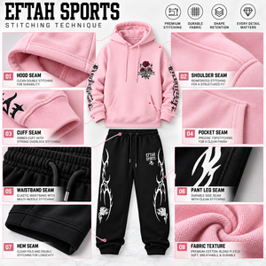 Conjunto Deportivo Urbano para Hombre, Sudadera Rosa, Pantalones Deportivos Negros con Estampado Tribal de Llamas Blancas, Precio Económico, Personalización OEM - Product Image 5