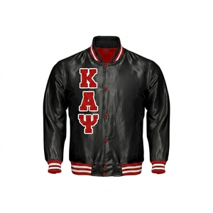 Veste universitaire brodée Kapa Alpha Psi en satin pour femme, lettres dorées et rouges sur le devant, col rabattu, manches longues, style automne - Product Image 4