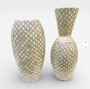 Vase en nacre fait main avec incrustations, motif géométrique, Art déco, décoration d'intérieur, ornement de table - Product Image 2