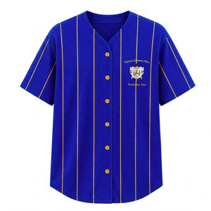 ซิกมาแกมมาโร โซโรริตี้เสื้อเบสบอลลายทางสีน้ำเงินสำหรับผู้หญิง เสื้อเชิ้ตแขนสั้นติดกระดุม เสื้อลำลองแฟชั่นสำหรับผู้หญิง - Product Image 4