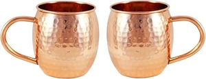 Handmade Hammered Copper <b>Mugs</b> <b>Set</b> Of 4 Vintage Style Party Drinkware Metal <b>Mug</b> With Handle Solid Color - Product Image 4