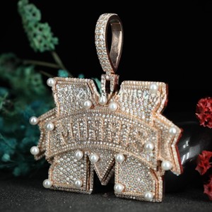 VVS Moissanite S925 <b>Silver</b> IGI Certified Diamond Pendants Hiphop Gold Plated Custom M Letter Shape Diamond Pendants & <b>Charms</b> - Product Image 5
