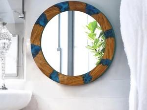 2. Espejo de tocador artesanal de resina y madera VeloraCraft, elegante espejo decorativo hecho a mano con patrones únicos para un estilo moderno - Product Image 2