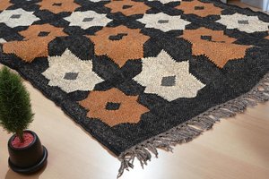 Tapis géométrique Kilim fait main, rectangulaire, en laine, à poils moyens, écologique, tufté à la main, pour salon, nettoyage localisé, Krafterscustom - Product Image 6