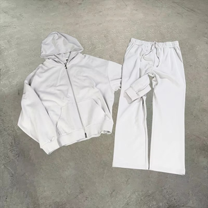 Conjunto de Sudadera con Capucha y Pantalones Deportivos de Dos Piezas con Cremallera, Bordado de Letras de Alta Calidad, de Algodón Grueso y Holgado - Product Image 3