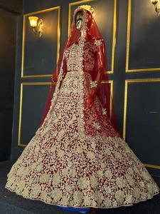 Indian Pakistani Bridal <b>Lehenga</b> Choli Heavy Embroidery Sequin Beading Veil Wedding Party Dress - Product Image 3