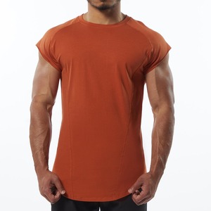 T-shirt à manches courtes pour homme, coupe ajustée, séchage rapide, col rond, couleur unie, logo imprimé sur le devant, tissu jersey sportif - Product Image 5