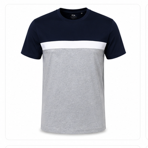 Camiseta de Manga Corta para Hombre, Cuello Redondo, Corte Regular, Diseño Sólido de Punto, Color Combinado Amarillo, Blanco y Azul Marino - Product Image 5