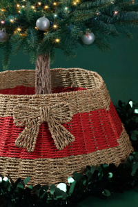 Collar para árbol de Navidad de junco marino, alternativa a la falda de mimbre para árbol, con lazo, estilo rústico de granja, cubierta para base de árbol de Navidad, decoración festiva - Product Image 3