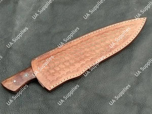 Couteau de chef de luxe en acier Damas, lame pleine longueur, tranchant comme une rasoir, manche en bois de rose, étui en cuir, ambidextre, haute dureté - Product Image 4