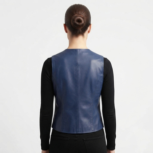 Chaleco de Motocicleta de Cuero Genuino para Mujer, Transpirable, para Invierno, Cuello en V, Sin Mangas, con Botones - Product Image 2