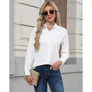 Camisa de vestir elástica con botones para mujer, blusa de trabajo de manga larga con cuello para oficina y uso informal de negocios - Product Image 5