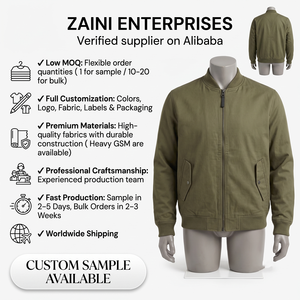 320 GSM Heavy Cotton Polyester Bomber Jacket Olive <b>Green</b> Premium Custom Logo Embroidery Print OEM ODM - Product Image 1